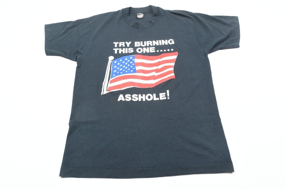 Vintage Try Burning This One American Flag T-Shirt Mens Large Black Short Sleeve